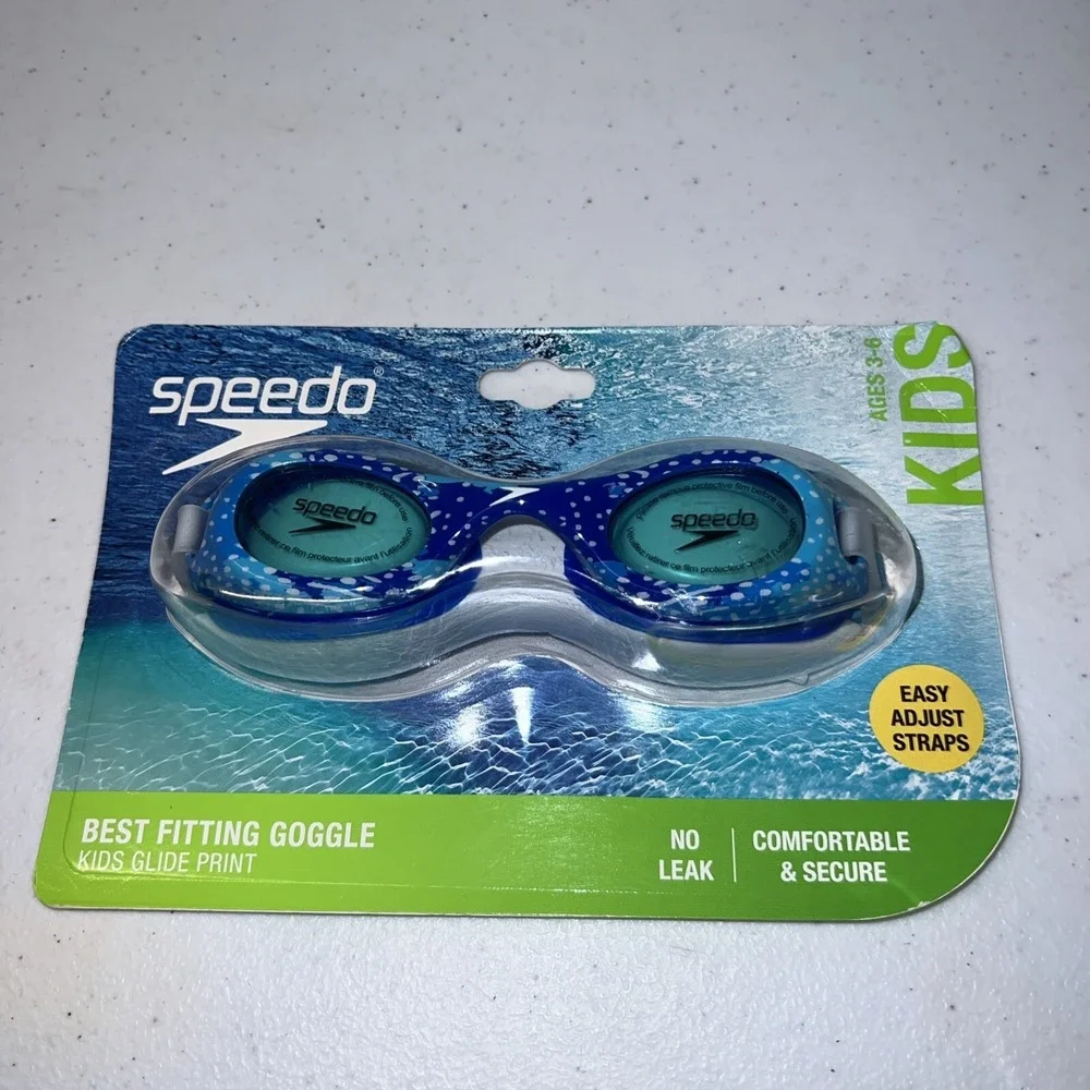 Speedo Swimming Kids Blue Print Goggles No Leak Adjustable Straps Age 3-6